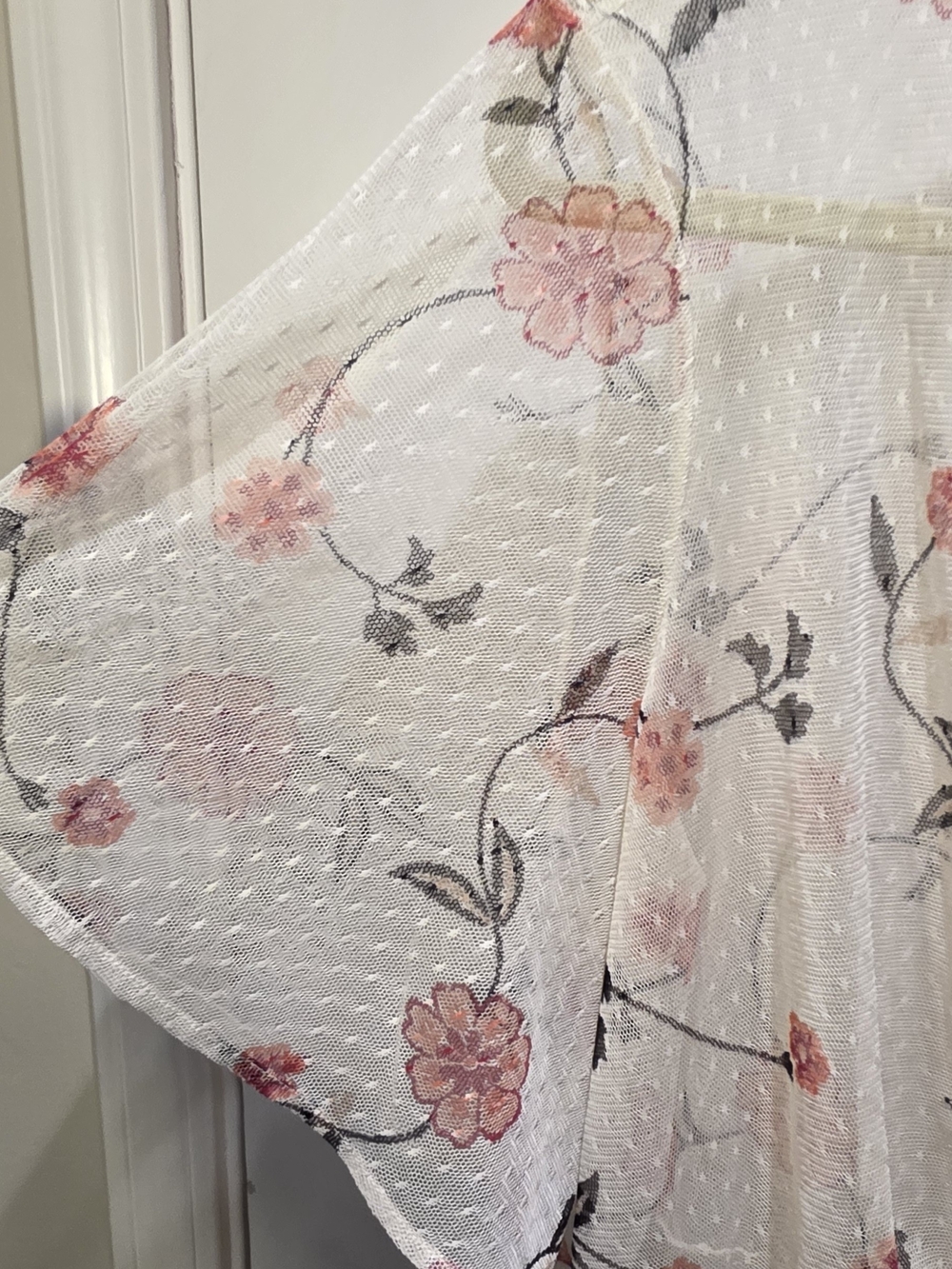 Maurices Cream Sheer Floral Tie-Front Blouse with Pink Flowers - Picture 3 of 4